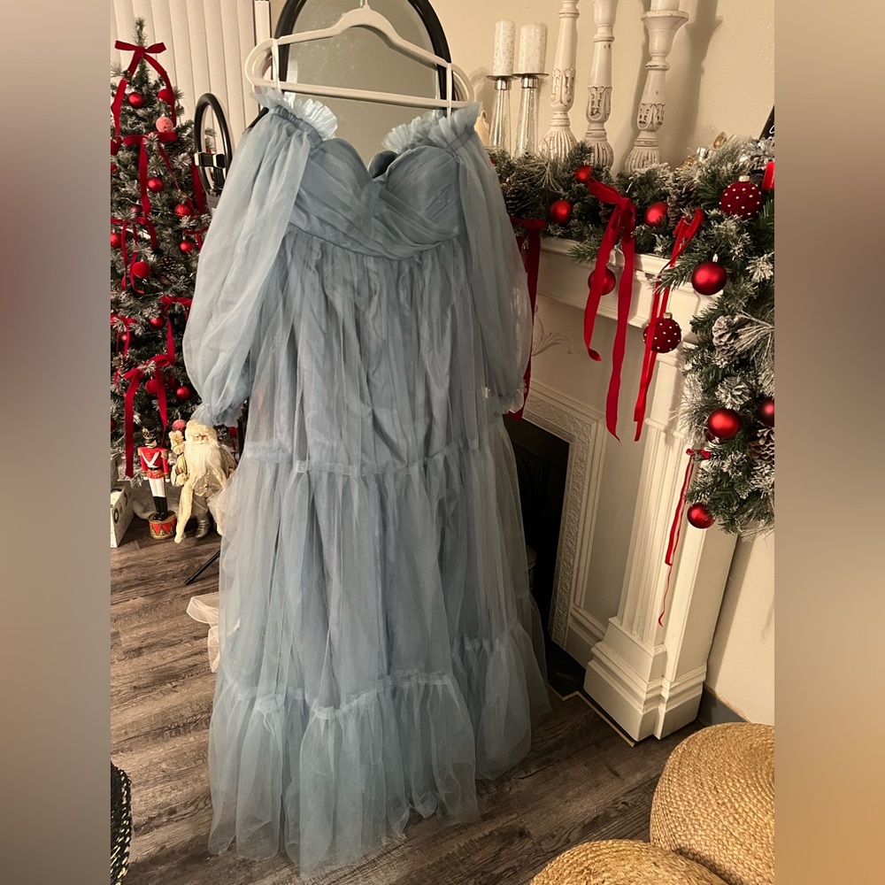 Elegant Blue Off-Shoulder Gown